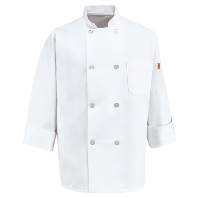 Eight Pearl Button Chef Coat with Thermometer Pocket