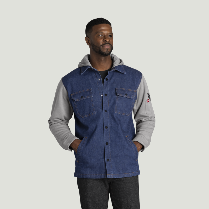 Men&rsquo;s Denim and Fleece Hooded Shirt Jacket image number 1
