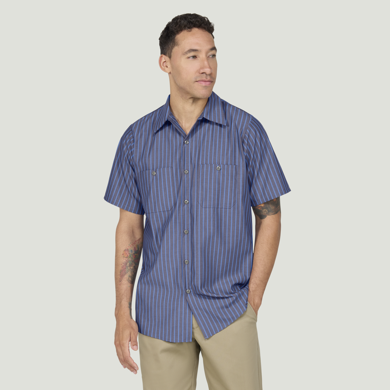 Men's Short Sleeve Industrial Stripe Work Shirt image number 1